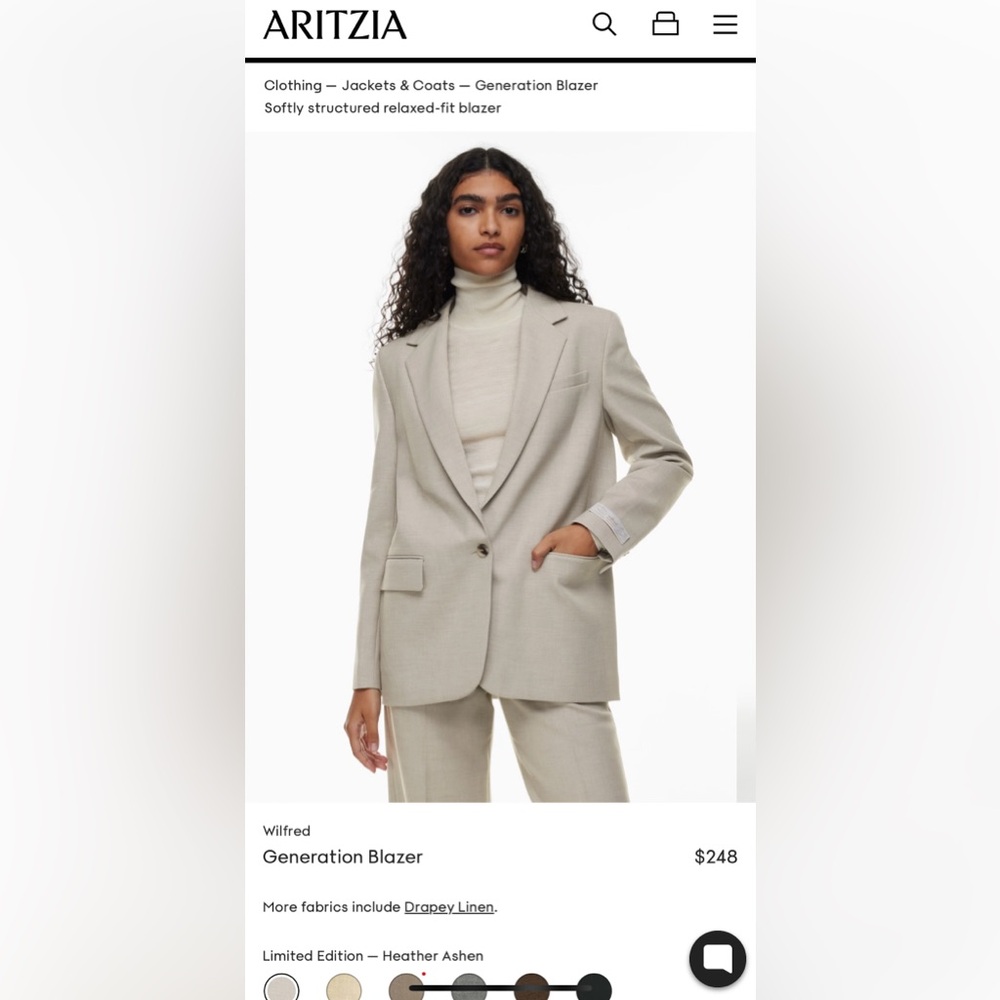 Aritzia NWT Wilfred suit- generation blazer size S and limitless pants size 10